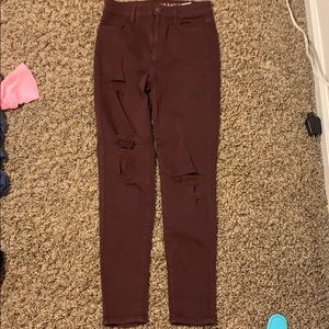 maroon ripped jeans